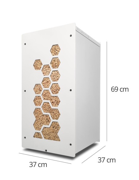 rangement granulés de bois en blanc