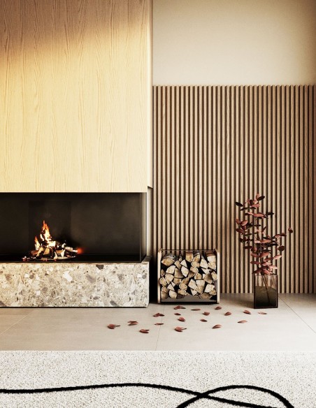 Porte buche intérieur acier noir et bois