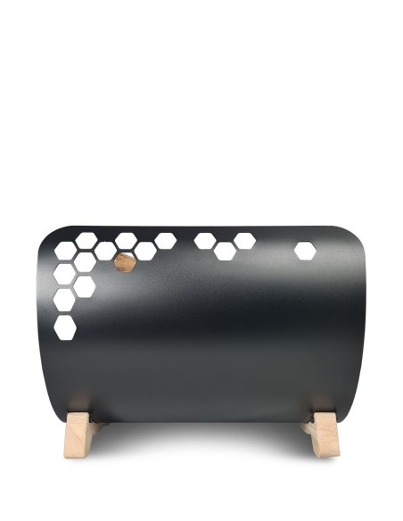 Porte-bûches bois avec design octo noir