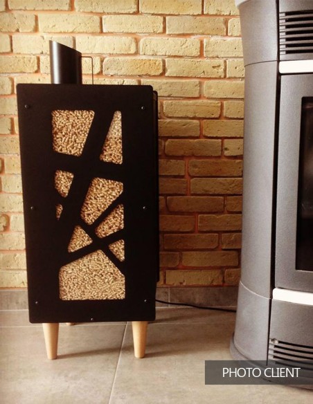 meuble de rangement granulés de bois en acier noir