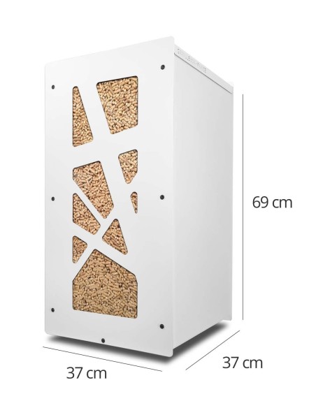 Meuble pellets blanc Granulebox : avec pelle à granulés et tamis