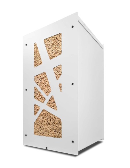Granulebox Archi blanc : détail de la vitre en verre trempé pour niveau de pellets